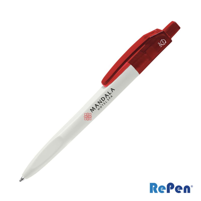 RePen® Squared White w/Translucent Clicker rPET Pen - 4