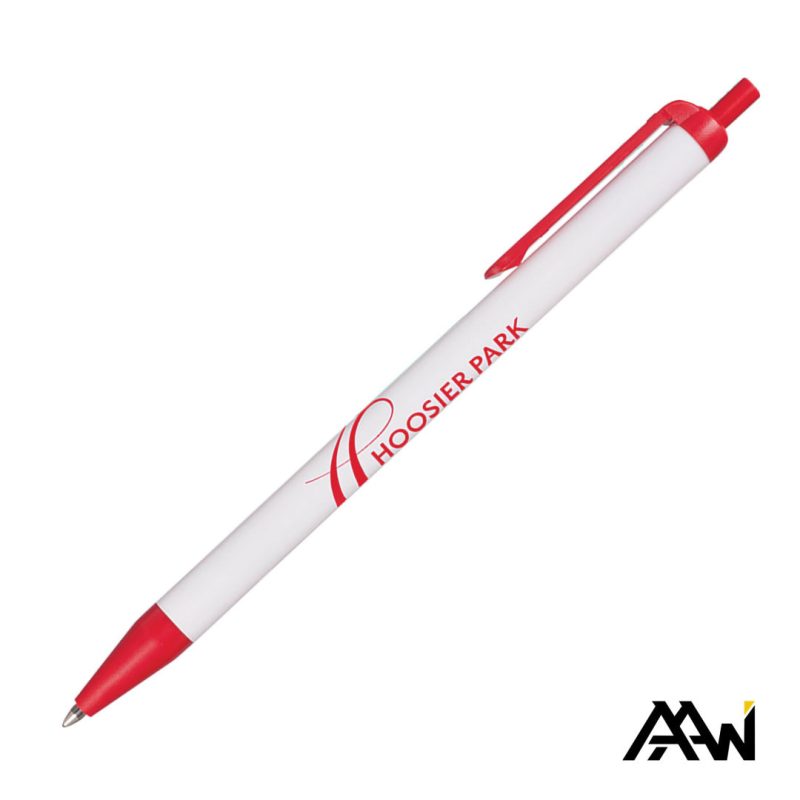 Value Slim Pen w/Glossy White Barrel - Matte Colored Accent - 8